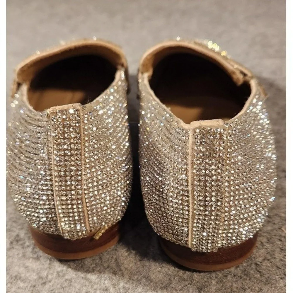 Steve Madden Shoes Womens Size 6 Silver Rhinestone RISKI-R Loafer Flats Slip‎ On